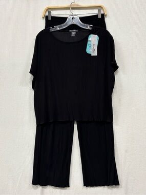 Relaxed Ribbed Two-Piece Lounge Set - Black